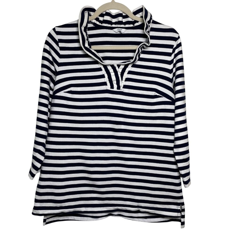 Crown & Ivy‎ 100% Cotton Top Ruffle Collar Womens Size M Classic Coastal Preppy